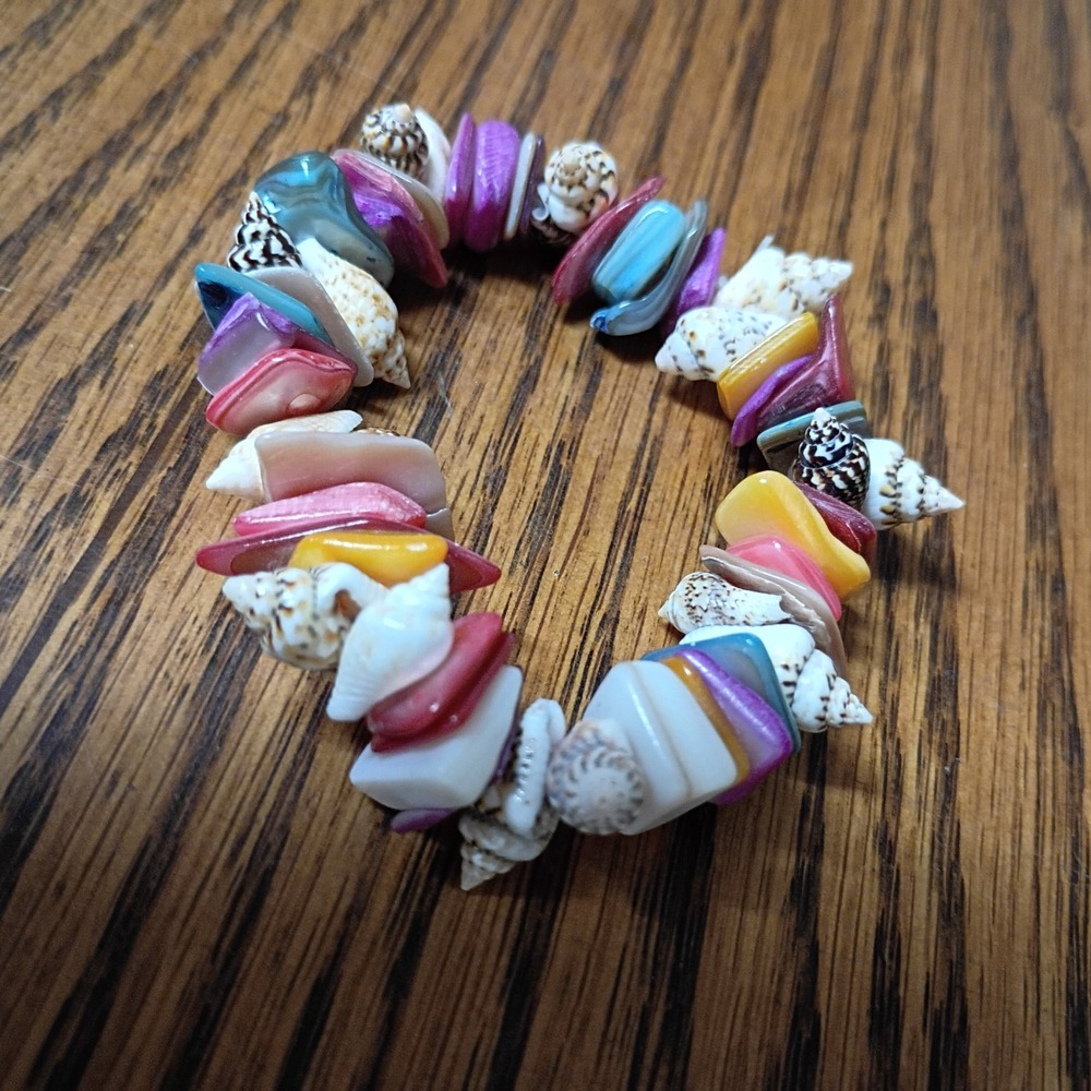 Multicolor Natural Sea Shell Stretch Bracelet Boho Beach Summer Accessory - Picture 2 of 3